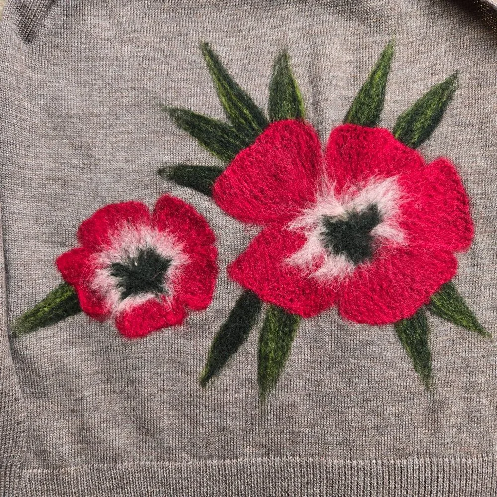 NWOT J. Jill Knit Scarf with Needle Felted Wool Flowers